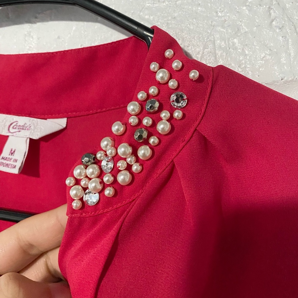 Candie's Raspberry Color Embellished Collar Blouse - Picture 12 of 14